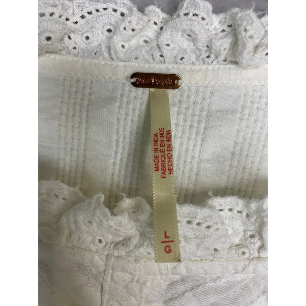 Free People Cottage-core More Romance Top Ivory Ruffle Trim Long Sleeve Blouse L